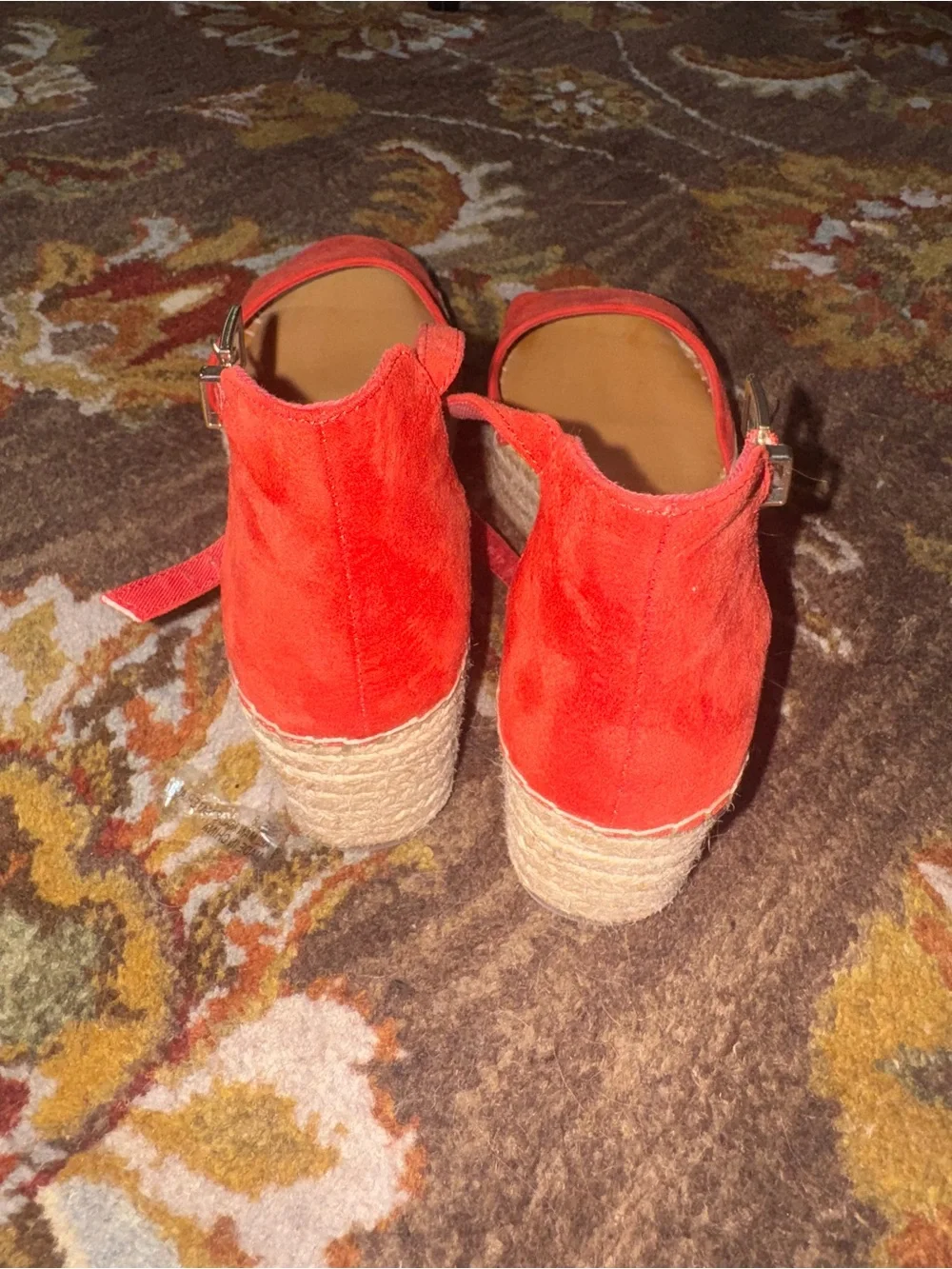 Kelly & Katie Red Suede Espadrille Sandals with Ankle Tie